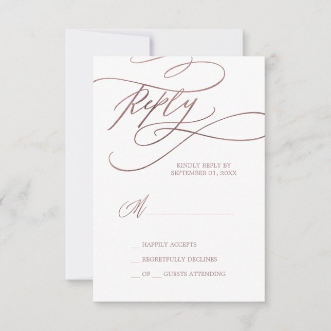 Romantic Rose Gold Calligraphy Simple RSVP Card (Front)