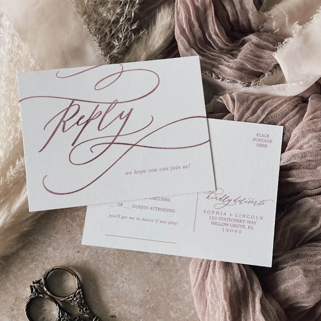 Romantic Rose Gold Calligraphy Song Request RSVP Invitation Postcard (Creator Uploaded)