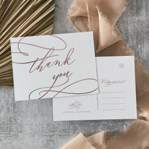 Romantic Rose Gold Calligraphy Thank You Postcard