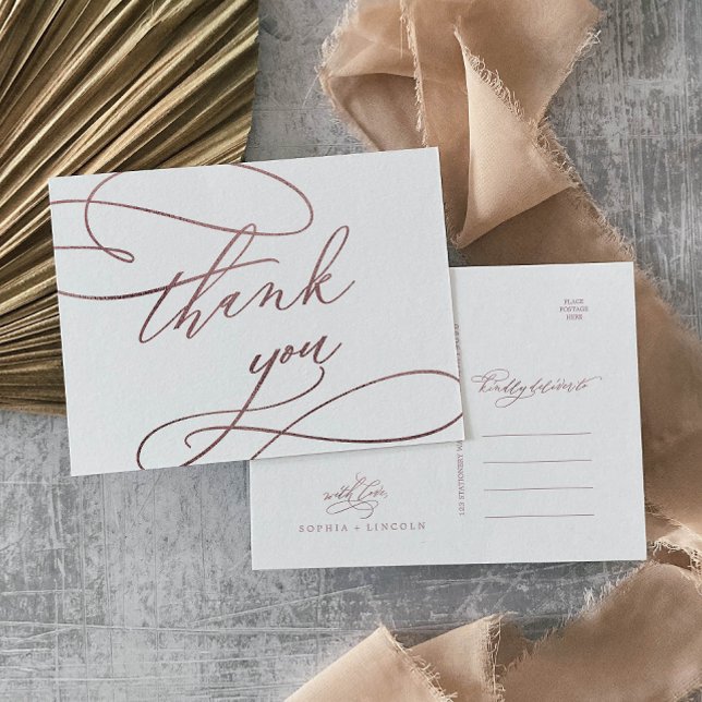 Romantic Rose Gold Calligraphy Thank You Postcard (Creator Uploaded)