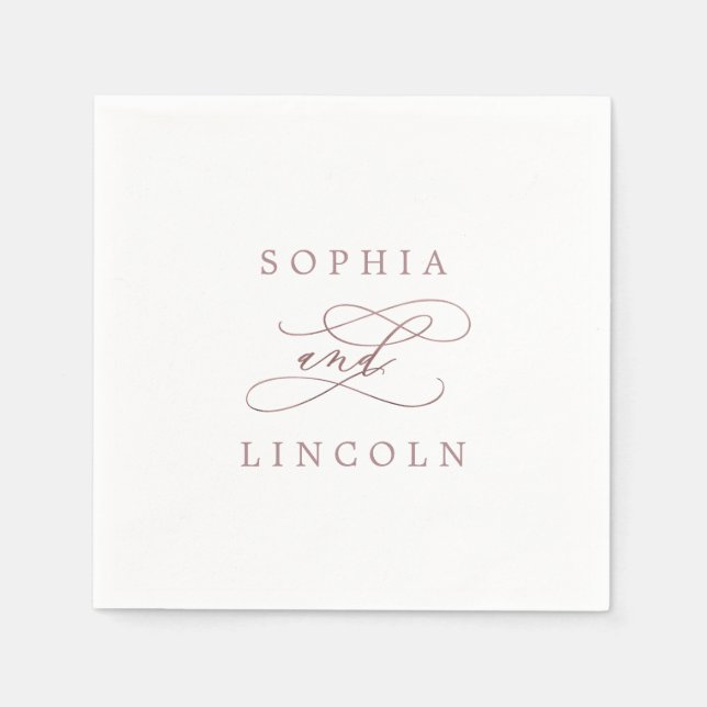 Romantic Rose Gold Calligraphy Wedding Napkin (Front)