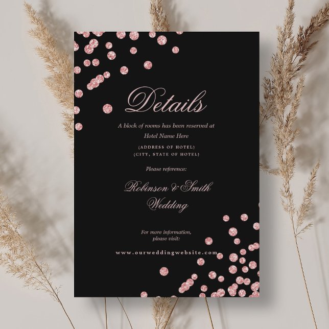 Romantic Rose Gold Confetti Wedding Details Black Enclosure Card (Romantic Rose Gold Confetti Wedding Details Black Enclosure Card)