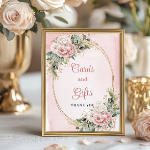 Romantic Rose Gold Floral Eucalyptus Cards & Gifts Poster