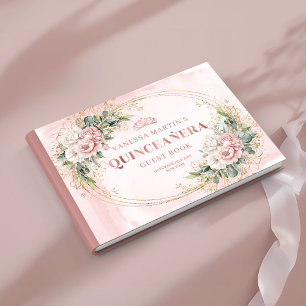 Romantic Rose Gold Floral Greenery Quinceañera  Guest Book