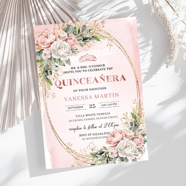 Romantic Rose Gold Floral Greenery Quinceañera   Invitation (Romantic Rose Gold Floral Greenery Quinceañera Invitation

)