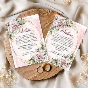 Romantic Rose Gold Floral Greenery Wedding Details Enclosure Card