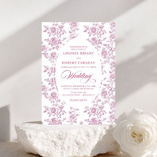 Romantic Rose Gold Floral Toile Wedding Invitation