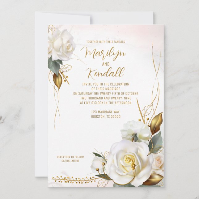 Romantic Rose Gold Floral Wedding Invitation (Front)