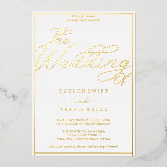 Romantic Rose Gold Foil & Blush Frame Wedding (Front)