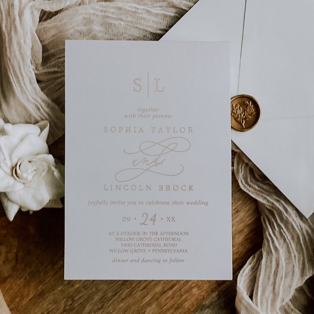 Romantic Rose Gold Foil Monogram Wedding (Romantic Rose Gold Foil Monogram Wedding Foil Invitation)