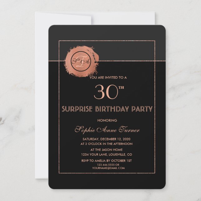Romantic Rose Gold  Glitter 30th Birthday Party Invitation (Front)