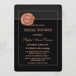 Romantic Rose Gold  Glitter Black Bridal Shower Invitation