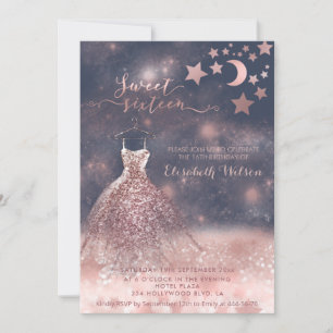 Romantic Rose gold glittery dress celestial  Invitation