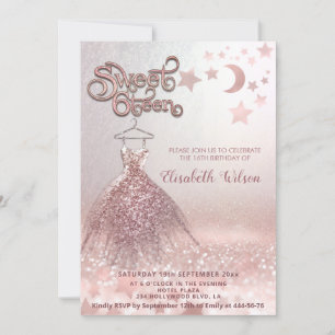 Romantic Rose gold glittery dress celestial Invitation