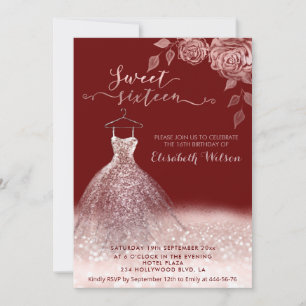 Romantic Rose gold glittery dress roses  Invitatio Invitation