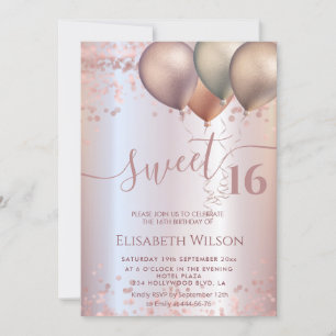 Romantic Rose gold glittery ombre balloon photo I Invitation