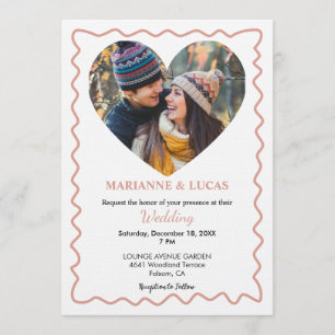 Romantic Rose Gold Heart Photo Wedding Invitation
