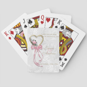 Romantic Rose, Gold Heart & Pink Ribbon Playing Cards