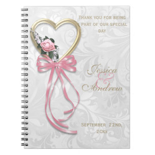 Romantic Rose, Gold Heart & Pink Ribbon Spiral Notebook
