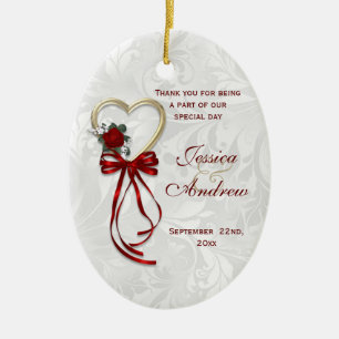Romantic Rose, Gold Heart & Red Ribbon Ceramic Tree Decoration