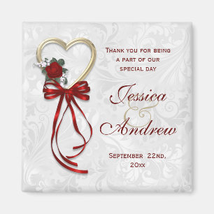 Romantic Rose, Gold Heart & Red Ribbon Magnet