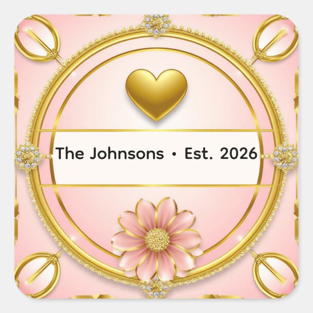 💗 Romantic Rose Gold Heart Theme ✨ Square Sticker (Front)