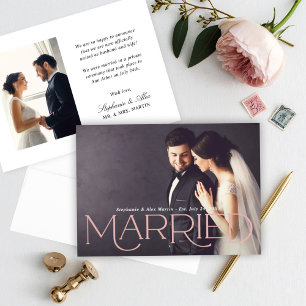 Romantic Rose Gold Married Serif Photo Wedding Announcement