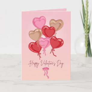 Romantic Rose Gold & Pink Heart Balloon Bouquet Card