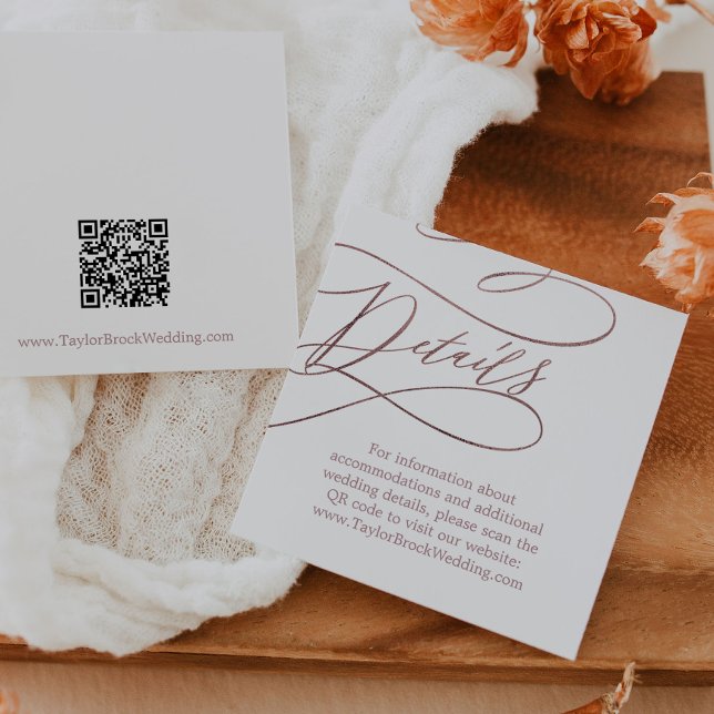 Romantic Rose Gold QR Code Wedding Details Enclosure Card (Creator Uploaded)