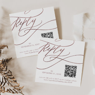 Romantic Rose Gold QR Code Wedding RSVP Enclosure Card