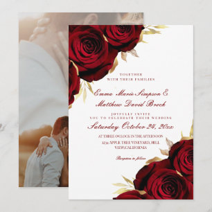 Romantic Rose Gold & Red Floral Wedding Invitation