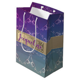 Romantic Rose Hearts w/Name Gradient Purple Medium Gift Bag