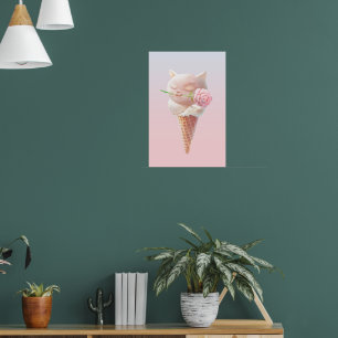 Romantic Rose: Miss Meow Pink Ice Cream Cone Art Poster