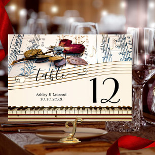 Romantic Rose Music Wedding Table Number Card