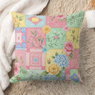 Romantic Rose Patchwork Pattern Cushion