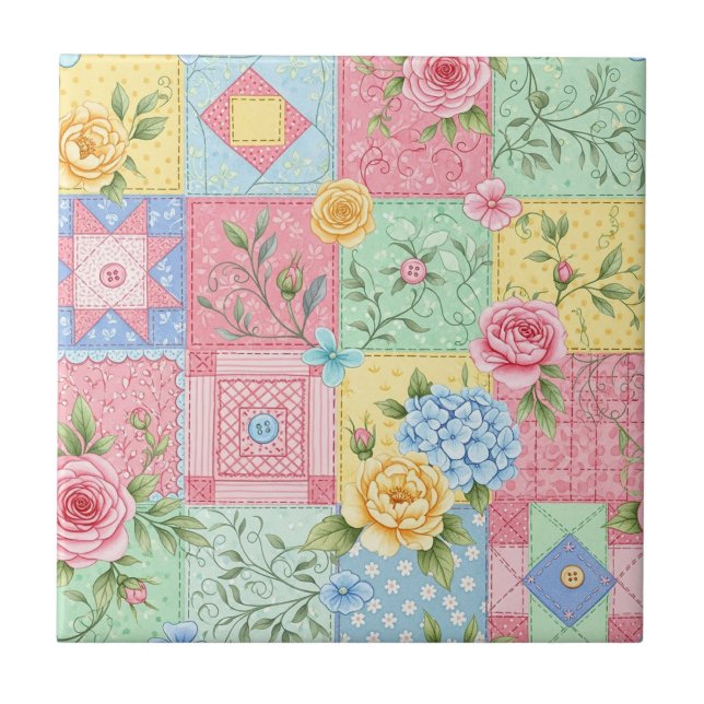 Romantic Rose Patchwork Pattern Tile (Front)