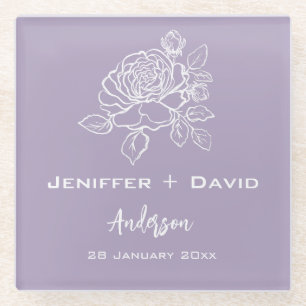 Romantic Rose Personalised Wedding/ Bridal Shower Glass Coaster