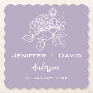 Romantic Rose Personalized Wedding/ Bridal Shower Paper Coaster