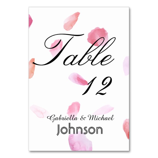 Romantic Rose Petals Table Number (Front)