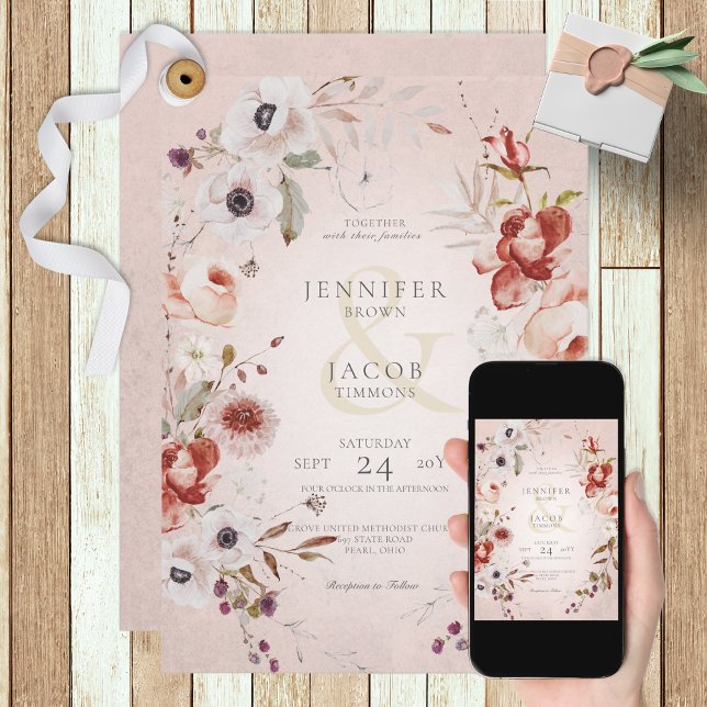 Romantic Rose Pink Floral Wedding Invitation (Creator Uploaded)