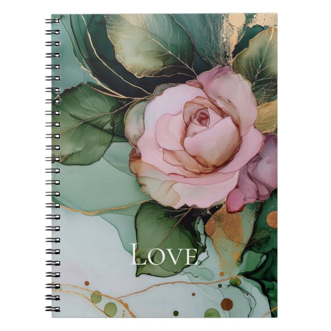 Romantic Rose Pink Gold Floral Love  Notebook (Front)