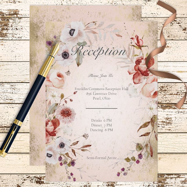 Romantic Rose Pink Gold Floral Reception Enclosure Card (Creator Uploaded)