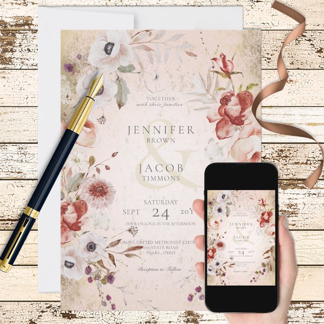 Romantic Rose Pink Gold Floral Wedding Invitation (Creator Uploaded)