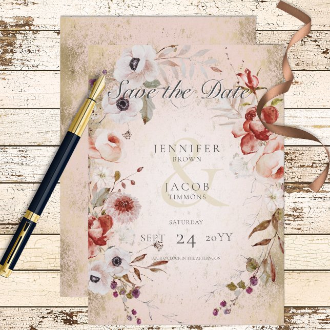 Romantic Rose Pink Gold Floral Wedding Save The Date (Creator Uploaded)