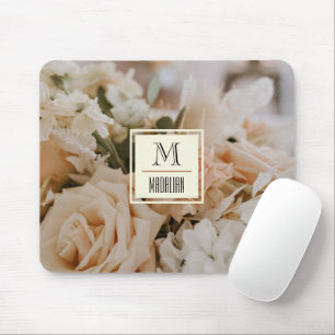 Romantic rose, pink pastel l Beautiful monogrammed Mouse Pad