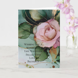 Romantic Rose Pink White Gold Floral Wedding Card