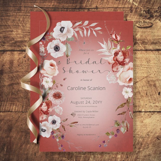 Romantic Rose Red Floral Bridal Shower Invitation (Creator Uploaded)