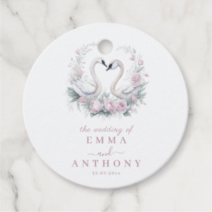 Romantic Rose Swan Couple Wedding Favour Tags