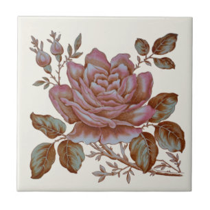 Romantic Rose Transferware Tile c. 1900 Design