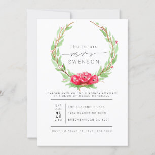 Romantic Rose Watercolor Wreath   Bridal Shower Invitation